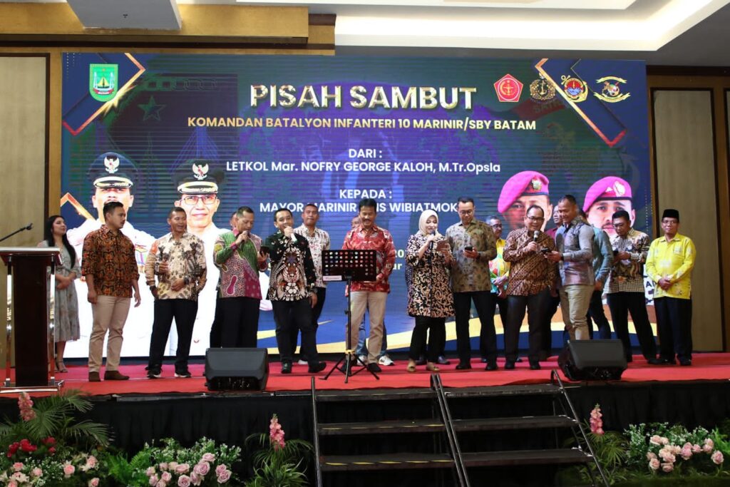 Rudi saat menghadiri pisah sambut Komandan Batalyon Infanteri 10 Marinir / SBY Batam di Ballroom Swissbell Hotel Harbourbay, Rabu (12/7/2023) malam.