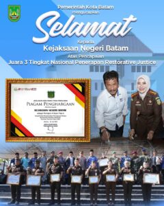 Walikota Rudi Apresiasi Capaian Kejari Batam, Penerapan Restorative Justice Terbaik III Nasional