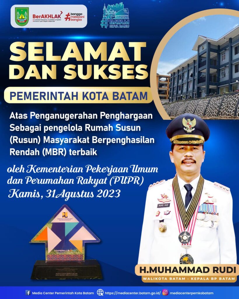 Pemerintah Kota (Pemko) Batam kembali meraih penghargaan dari pemerintah pusat. Kali ini penghargaan diberikan oleh Kementerian Pekerjaan Umum dan Perumahan Rakyat (PUPR).
