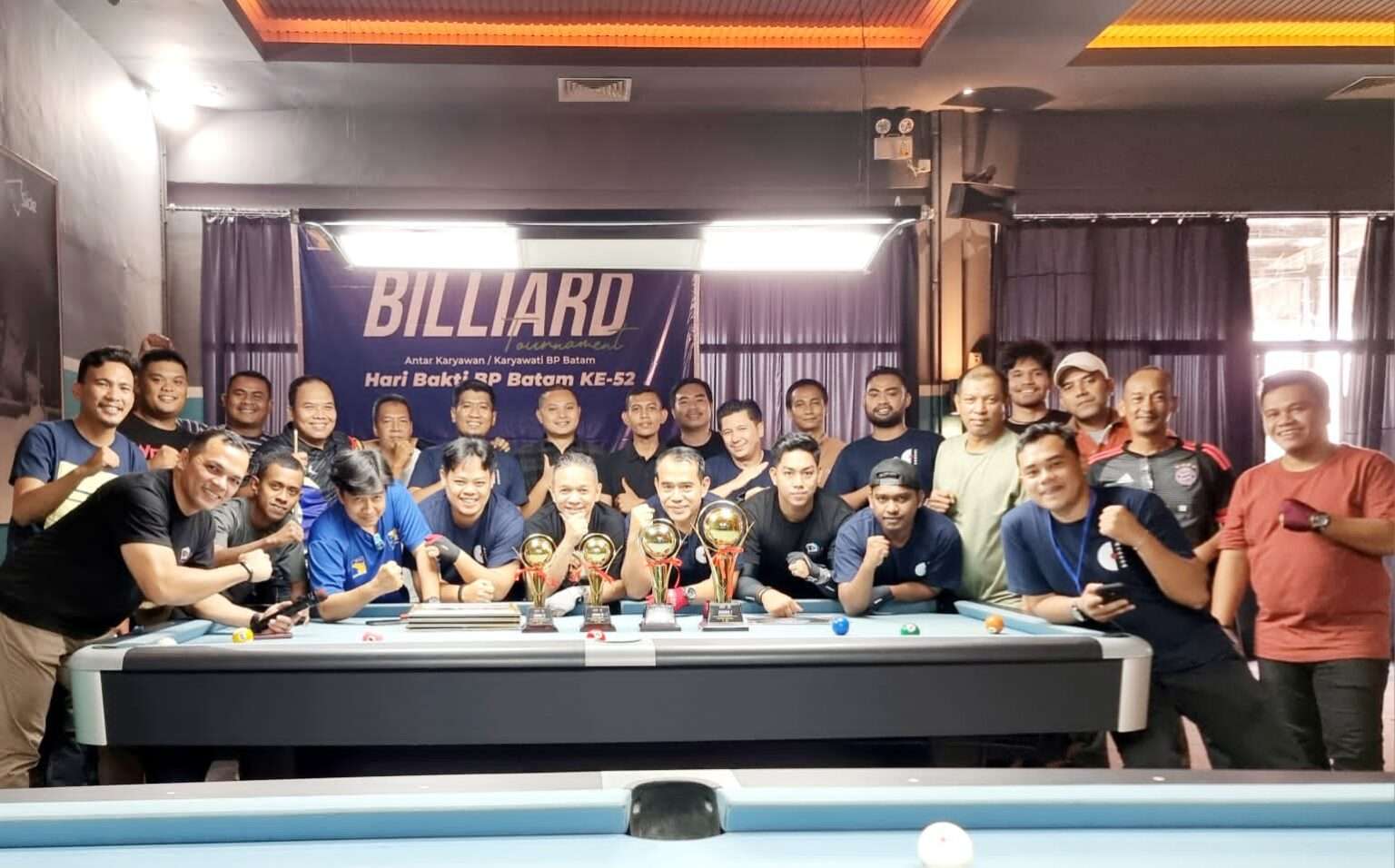 Turnamen billiard antar karyawan Badan Pengusahaan (BP) Batam telah berakhir pada Sabtu (11/11/2023) malam di Eastside Pool & Cafe.