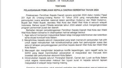 Ciptakan Pilkada AMan dan Damai, Pemko Batam Serukan Warga Jaga Suasana Kondusif
