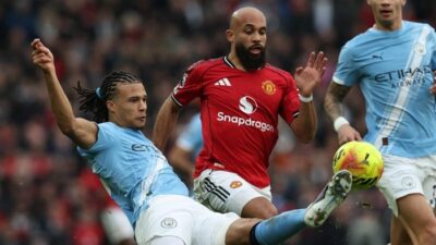 Manchester United menang 2-0 saat melawan Manchester City di Liga Inggris. (Foto: AFP/DARREN STAPLES)