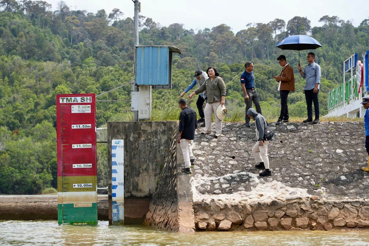 Anggota/Deputi Bidang Pelayanan Umum BP Batam, Ariastuty Sirait, meninjau kondisi dua waduk yang mengalami penurunan volume air cukup signifikan. (Foto: dok Humas BP Batam)